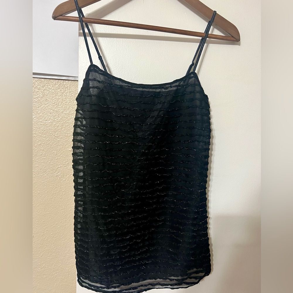 Intimately Free People Black Metallic Ruffle Spaghetti Strap Tank SzM BohoChic